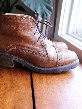 Vintage Dr. Martens MIE Granny Brogue Block Heel Ankle Boot — Made in England